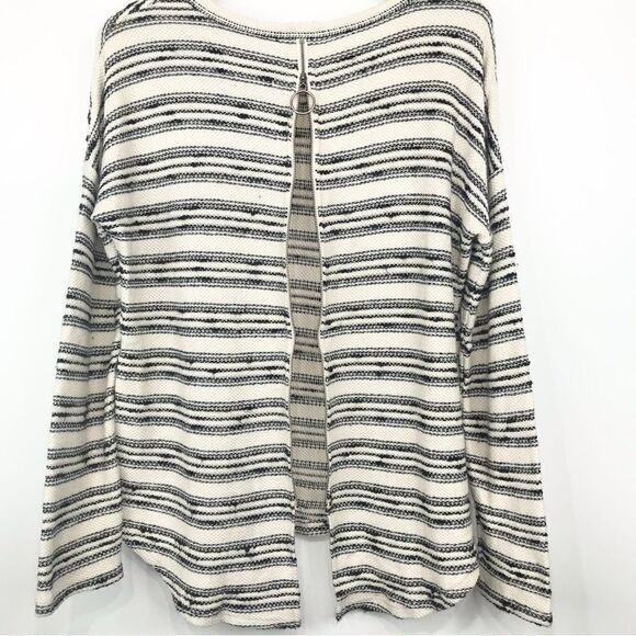 Doe & Rae Black Stripe Cream Knit Back Zip Pullover - Picture 8 of 11